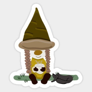 Girl gnome with cat Sticker